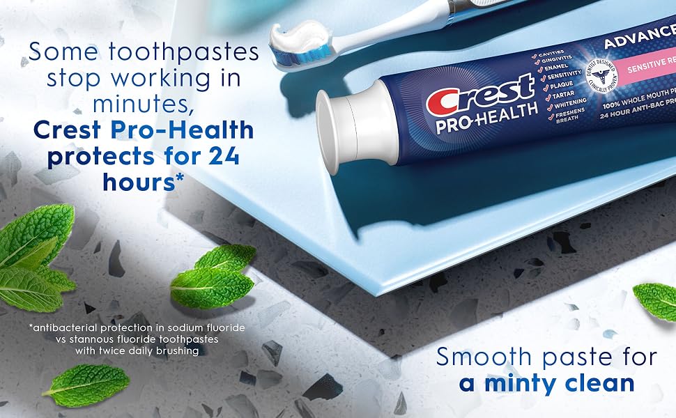 some toothpastes stop working in minutes, Crest Pro-Health protects for 24 hours