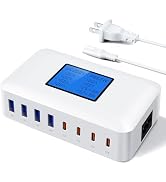 200W USB Charging Station, RENGOGA 8 Port USB Charger Hub GaN Desktop Fast Charger for Multiple D...