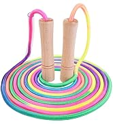 Homello 16 FT Double Dutch Jump Rope for Kids, Adjustable Rainbow Skipping Rope with Wooden Handl...