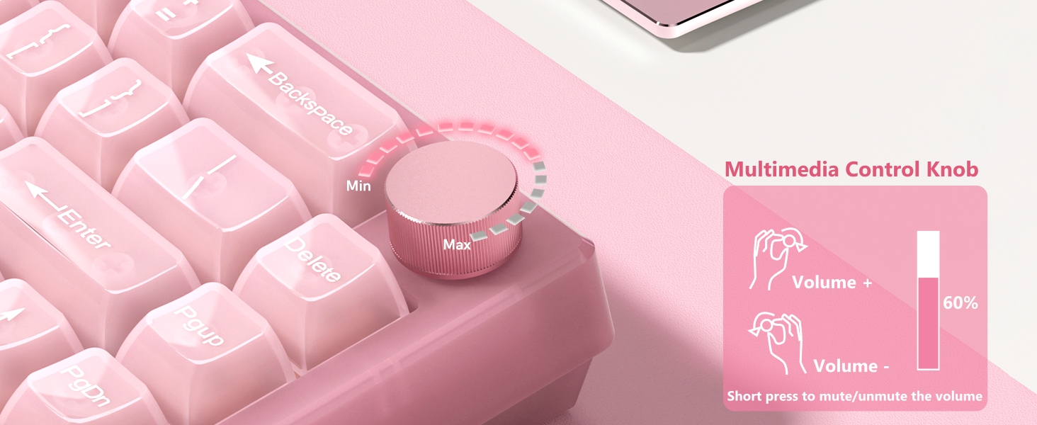 Womier 60% Gaming Keyboard Pink Transparent Jade, QMK/VIA Creamy Mechanical Keyboard