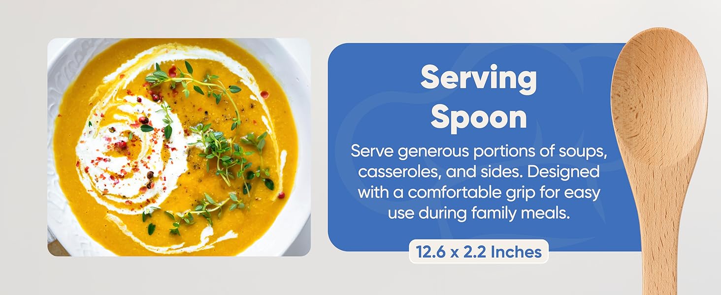 Wooden Cooking Utensils Set White serving spoon