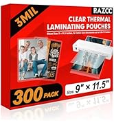 RAZCC Laminating Sheets, 300 Pack Clear Thermal Laminating Plastic Paper Laminator Sheets, 9 x 11...