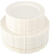 U-QE 100 Pcs Ivory Plastic Plates for Party - Ivory Disposable Plastic Plates - Heavy Duty Dispos...