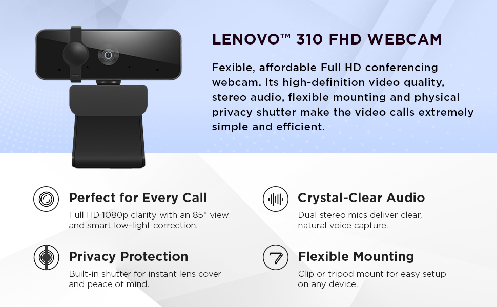 B0F9VQ3TVS Lenovo 310 FHD Webcam Black