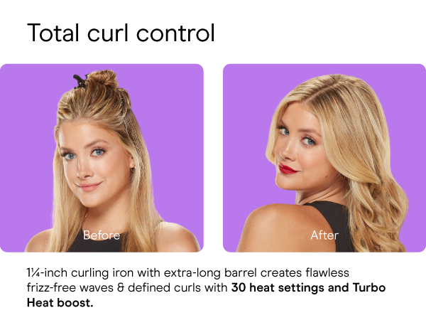 Conair ceramic curling iron hair 1.25 1 1/4 inch long barrel styling even heat dual voltage setting