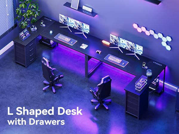 l shaped desk with drawers