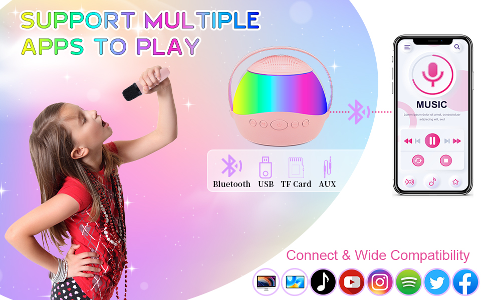 Karaoke Machine for Kids2 Wireless Mic and Light,Toys for All Smartphones,Birthday,Family,Home Party