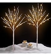TW SHINE 2 Pack Lighted Birch Tree, 4 FT Total 96 LED Pre-lit Artificial Christmas Trees for Than...