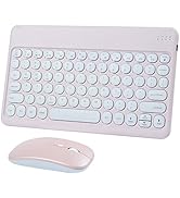 Bluetooth Wireless Keyboard and Mouse Combo-Rechargeable Mini Cute Typewriter Wireless Mouse and ...
