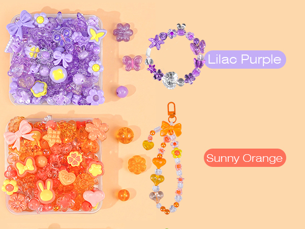purple beads charms and orange bead charms