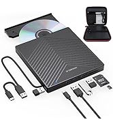 ORIGBELIE External CD DVD Drive, Ultra Slim CD Burner USB 3.0 with 4 USB Ports and 2 TF/SD Card S...
