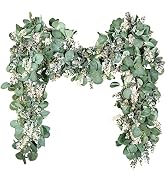 6.56 Ft Eucalyptus Garland Lush Silver Dollar Eucalyptus Leaves Boxwood with White Buds Artificia...