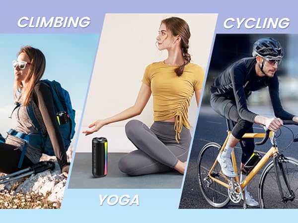Text reads 'Image 4', 'CLIMBING', 'CYCLING', 'YOGA'. Collage of fitness activities showing various athletic poses and equipment across multiple panels.