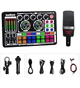 Audio Mixer Podcast Equipment Bundle with Live Sound Card Set and 3.5mm Microphone, All-in-One Po...