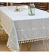 Deep Dream Tablecloths, Embroidered Checkered Table Cloth Cotton Linen Wrinkle Free Anti-Fading T...