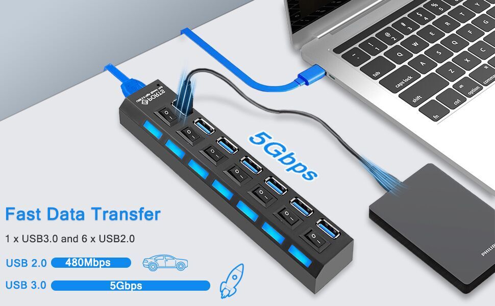 7 port usb 3.0 hub with switches