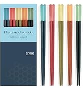 GLAMFIELDS Chopsticks Reusable,Premium Fiberglass Chopsticks Dishwasher Safe ,5 Pairs Non-slip Li...
