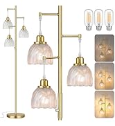 ROTTOGOON Dimmable Gold Floor Lamps for Living Room, Vintage Tree Standing Lamp with Glass Shades...
