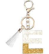 Suweibuke Cute Beige Key Chains for Women Girls, Initial Letter Keychains with White Tassel, Char...