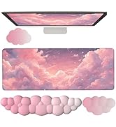 Pink Cloud Large Mouse Pad for Desk Cloud Keyboard Wrist Rest 4PCS Extended Cloud Desk Mat Pad Se...