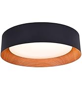 Bargeni Flush Mount Ceiling Light,13 inch Ceiling Light Fixtures,Matte Black with Wood Accent,300...