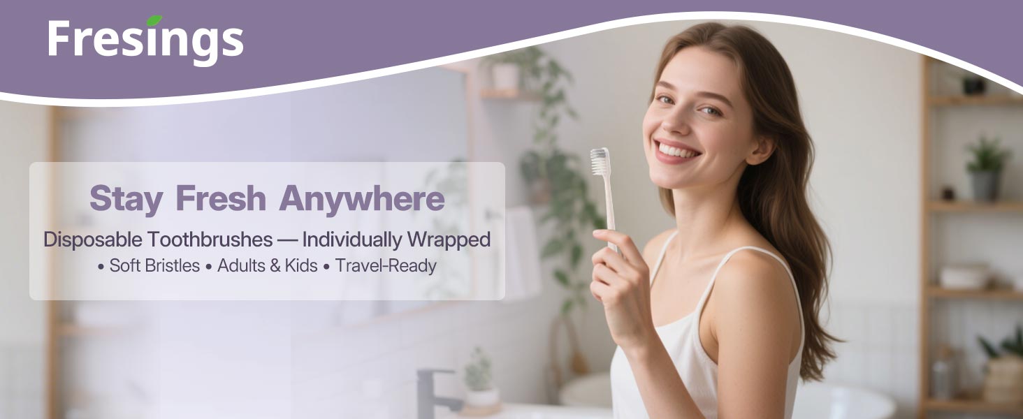 Individually wrapped disposable toothbrush; soft bristles, travel ready for adults and kids