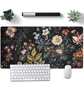Nasdalgias Floral Desk Mat Dark Vintage Aesthetic Desk Pad Flower Plant Large Gaming Mousepad Bla...