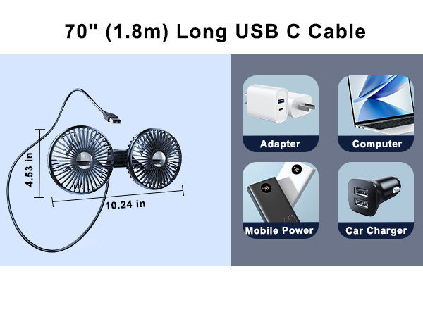 DICMKY Dual Head Car Cooling Fan for Back Seat