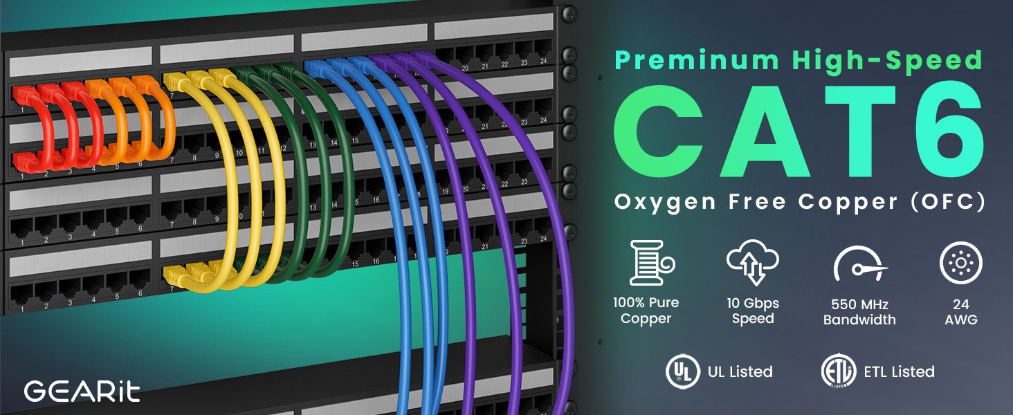 cat6 ethernet cable high performance 100% pure copper 10 gbps speed 550 MHz UL