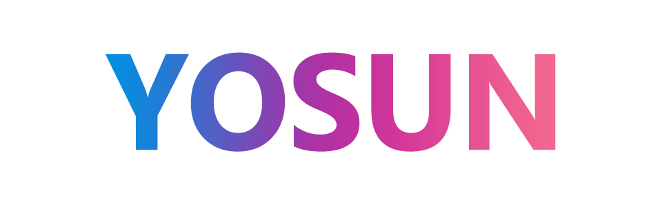 Colorful text displaying the word 'YOSUN' in a bold, sans-serif font. Letters are in bright blue, purple, and pink colors against a white background.