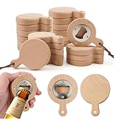 24 Pcs Magnetic Bottle Openers, Bulk Fridge Bamboo Wooden Beer Opener with Lanyard, 2.5" Magnet R...