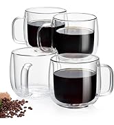 Unbreakable Double Walled Glass Coffee Mugs 10 fl oz, Borosilicate Glass, Insulated Coffee Mugs S...