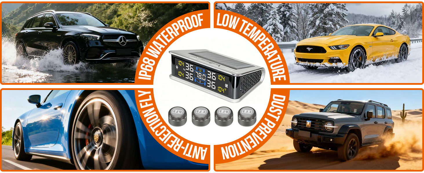 Tire Pressure Monitoring System - TPMS with Solar &amp; USB Charger