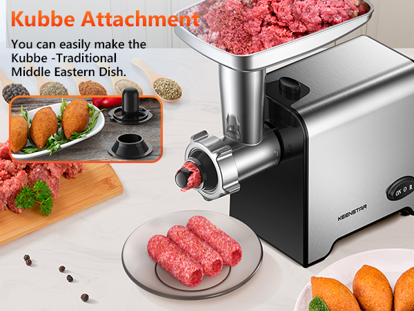 Electric Meat Grinder with Sausage Stuffer Maker &amp;amp; Kubbe Kit, Food Grinder with Blade &amp;amp; 3 Plates