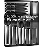 49Piece Black Silverware Set Organizer for 8 with Steak Knives,Stainless Steel Flatware Set with ...
