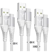 USB Type C Charger Fast Charging Cable 3/6/10Ft 3.1A USBC Charger Cord Nylon Braided Compatible w...