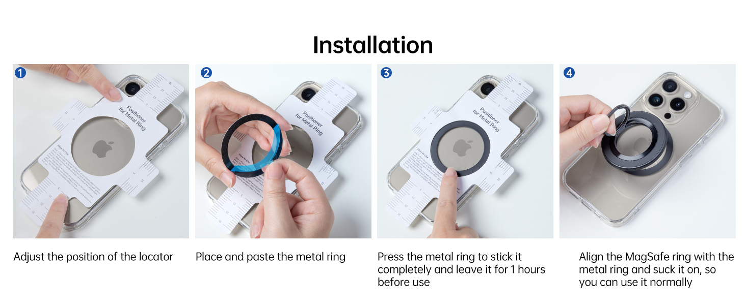 Four-step installation guide for a circular device, showing insertion of a filter, aligning arrows, twisting to lock, and final placement in a white appliance.