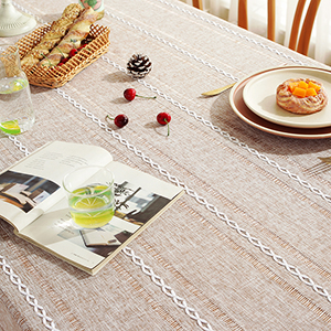 Light Coffee Hemstitched Embroidered Tablecloth