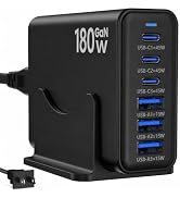 180W USB C Charging Station, 6-Port GaN Fast Charger Block with 3 USB-C 45W &amp; 3 USB-A 15W, Multip...