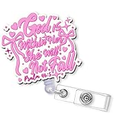 Bible Verse Badge Reel Retractable - God is Within Her, She Will Not Fall ID Badge Holder with Ac...