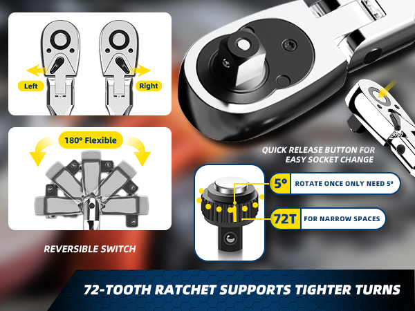 180°flex head &amp;amp; 72-Tooth &amp;amp; Quick Release