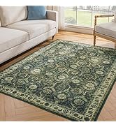 Washable Rugs 5x7 Area Rugs - Green Rug for Living Room 5X7 Vintage Carpet Floral Rug for Bedroom...