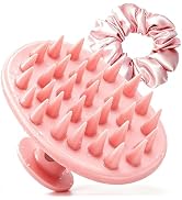 Azosowo Scalp Massager Shampoo Brush Scrubber with Satin Scrunchie | Ultra Soft Silicone, Ergonom...