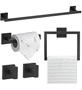 TQKAG 5-Piece Matte Black Bathroom Hardware Set Classic Wall Mounted Bathroom Accessories Set SUS...