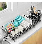 Pantasia Large Dish Drying Rack - Extendable Dish Rack for Kitchen Counter, Dish Drainer with Dra...
