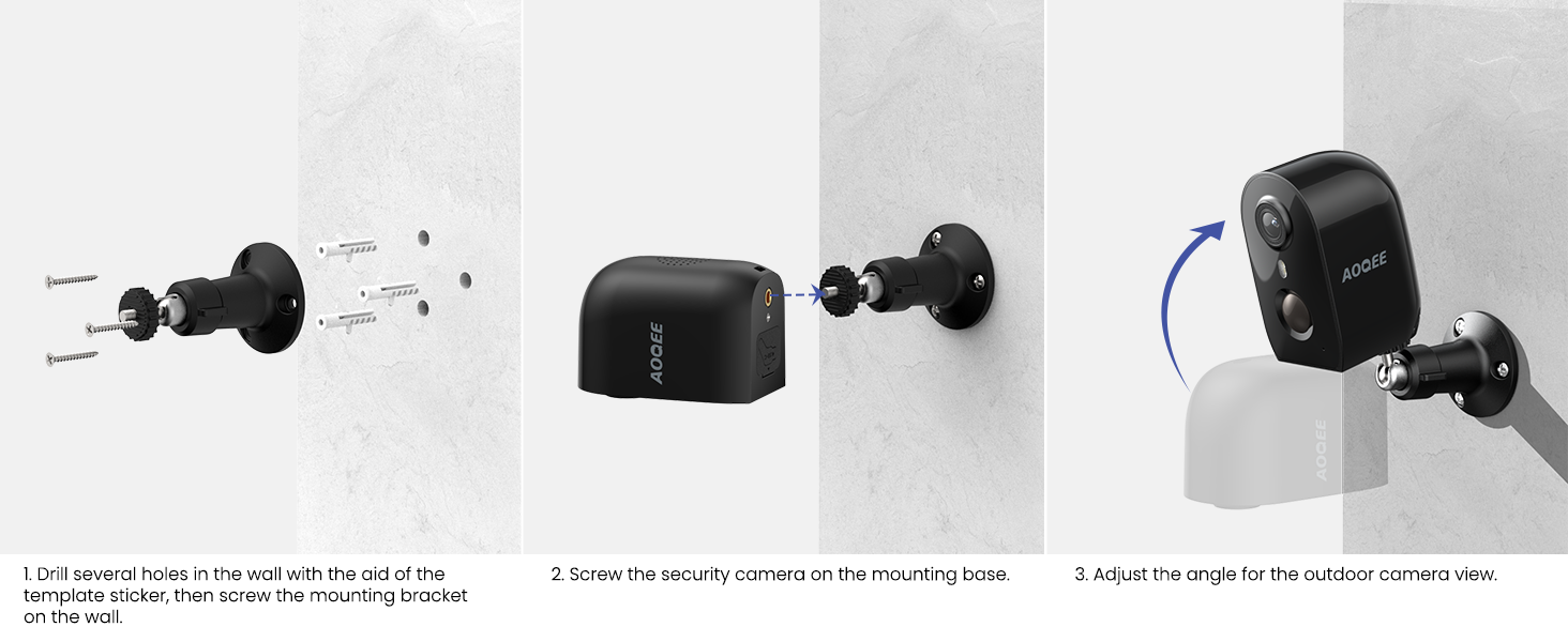 AOQEE Y8 camera can be mounted on the wall with the included mounting kit