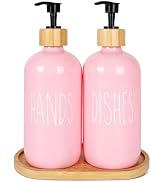 16 OZ Pink Soap Dispenser Women,2 Pack Glass Refillable Dish and Hand Bottles Set Pump Bottle,Hou...
