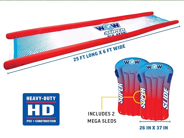25 FT long x 6 FT Wide Slide, Includes 2 Mega Sleds 26 IN x 37 IN