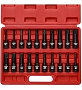 CASOMAN 1/2" Drive Master Impact Hex Bit Set, Hex Driver, SAE/Metric, 1/4" - 3/4", 6mm - 19mm, Cr...