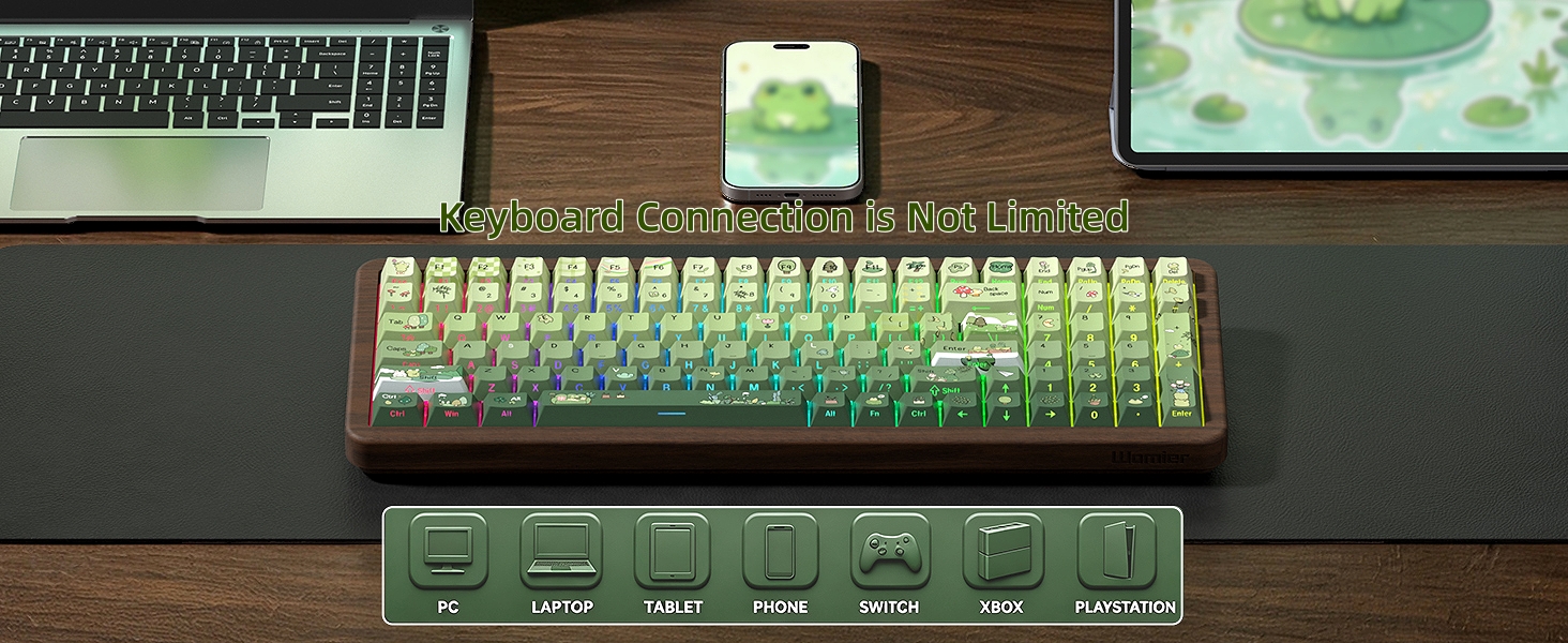 98% Wood Creamy Keyboard with Number Pad, Wireless Frog Keyboard Mechanical Gaming Keyboard